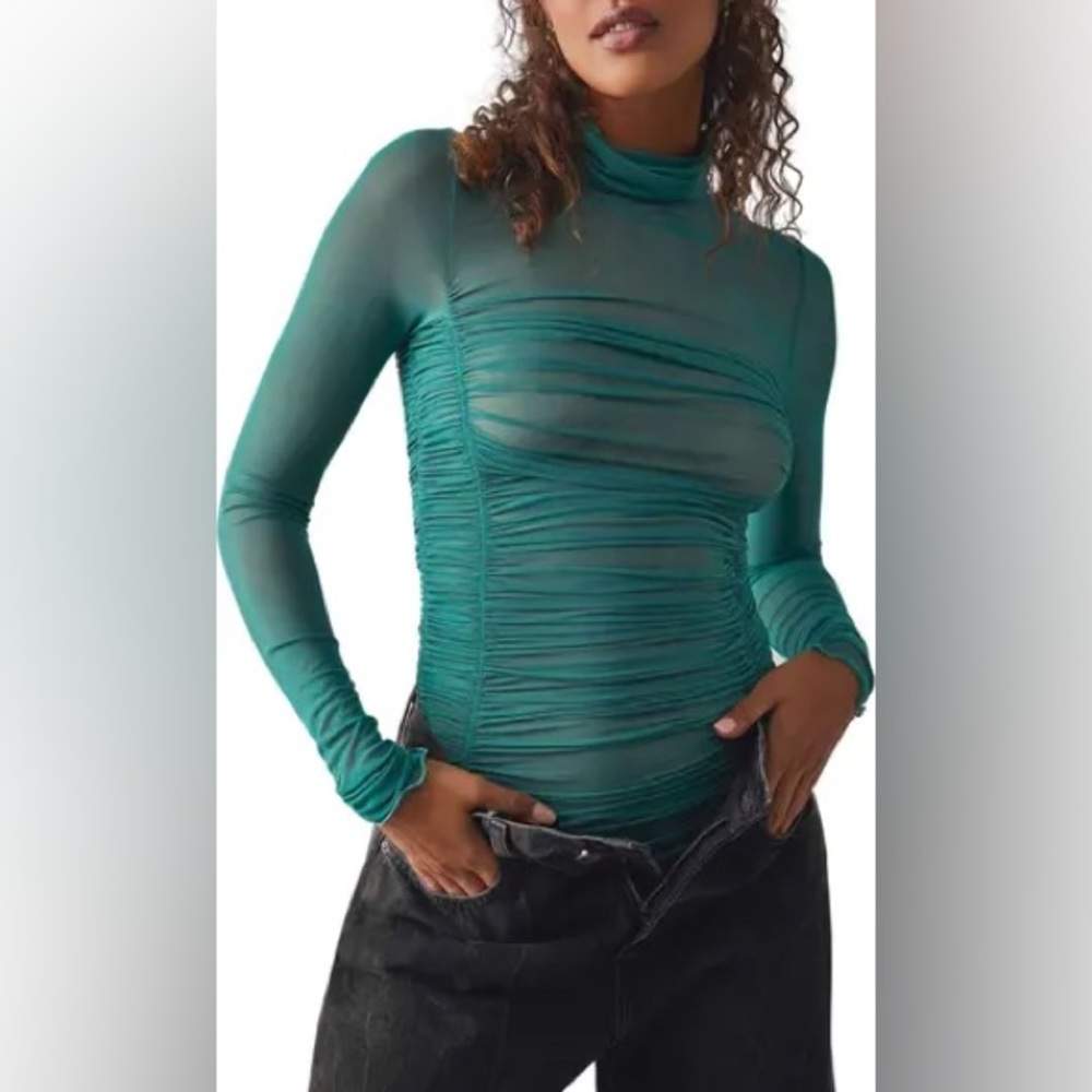 NEW!! Free People Under It All Ruched Mesh
Turtleneck Bodysuit